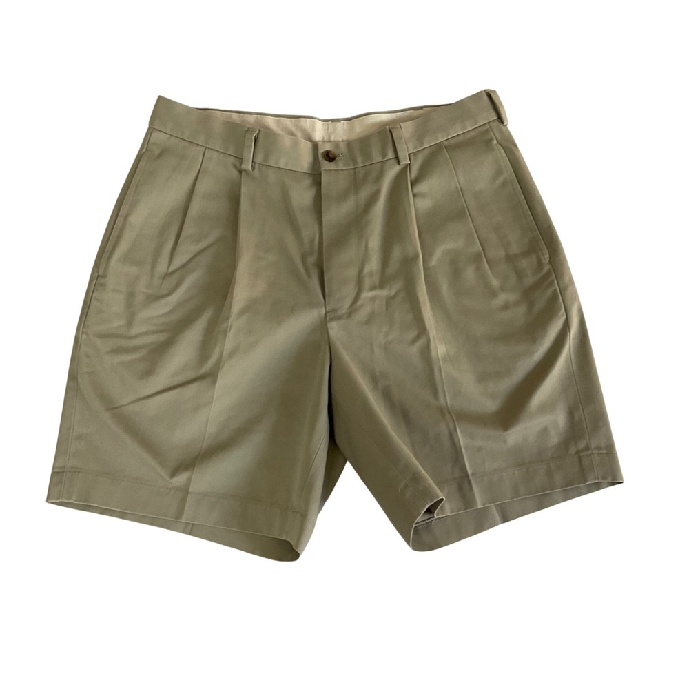 Brooks Brothers 346 Advantage Shorts Mens 35 Khaki Tan Pleated Cotton Chino